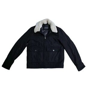 Calvin Klein Wool Bomber Jacket Coat Trucker Lined Harrington Basic Zip Black